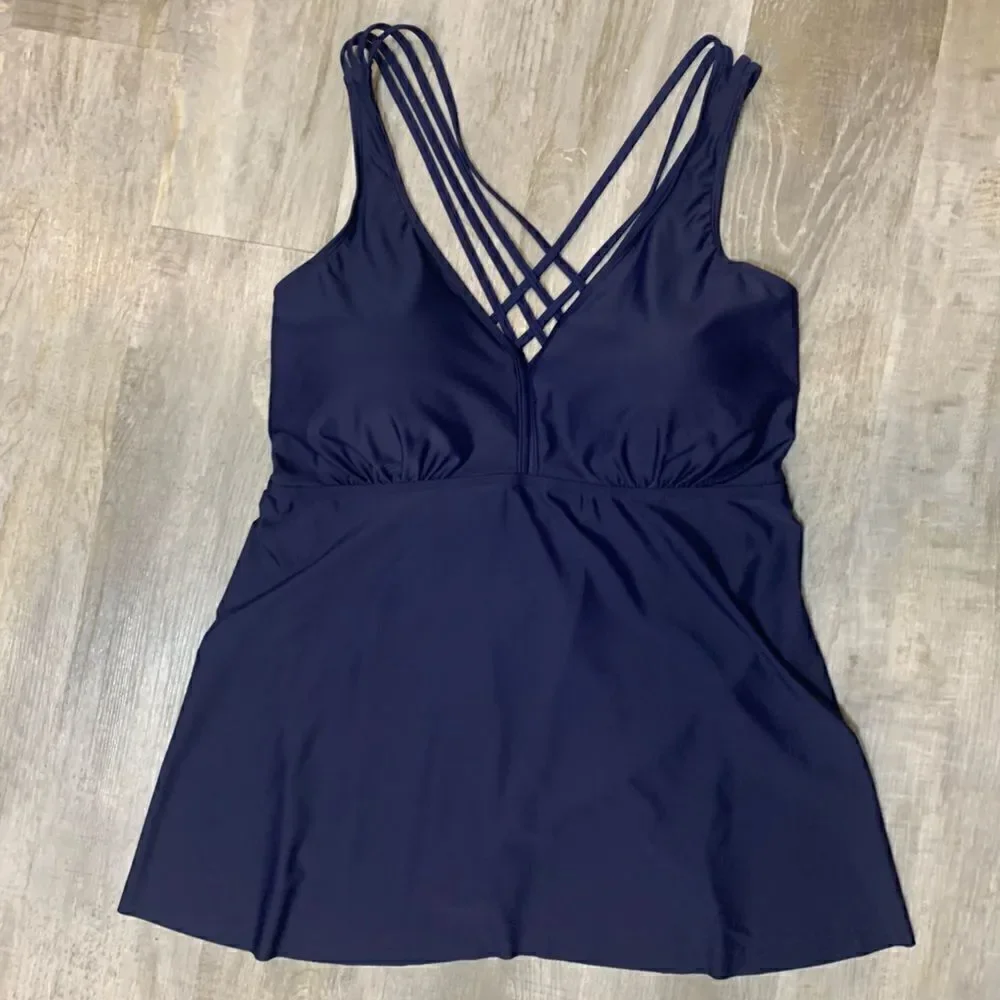 NWT Firpearl Plus Size Navy Bathing Suit for Women Flowy Tankini Top  sz…